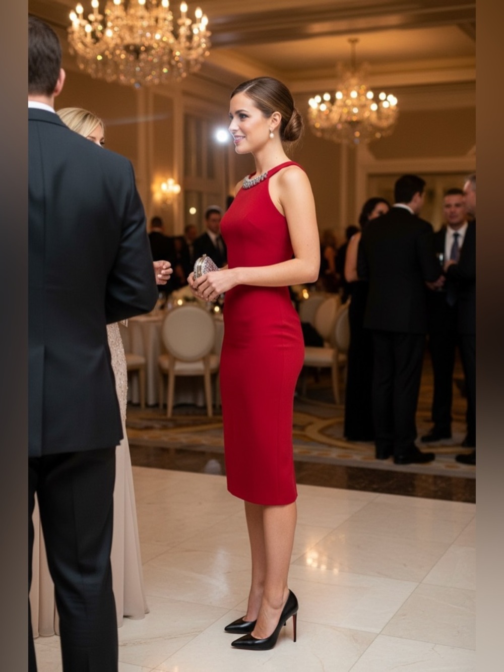 Foreign Exchange Red Jewel Neck Midi Dress | Keyhole Back S